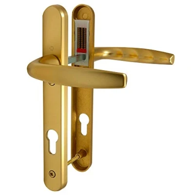 Image of Hoppe Gold &#039;Atlanta&#039; Pair Handle 92PZ or 92mm Sprung Lever UPVC Door Set, PVC PVCu Centre to fixings 122mm