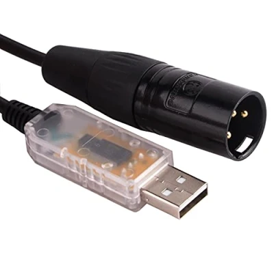 Image of Adapter Cable USB to DMX 512 3 Pin XLR Interface Computer PC Stage Lighting Controller Dimmer style Software RS485 Serial Converter (Transparent Housing, 16 Feet/5.0 m)