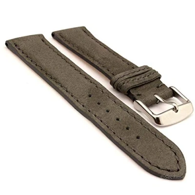 Image of SecTime Nubuck Genuine Leather Watch Strap Band Evosa SS. Buckle Spring Bars (22mm, Grey)