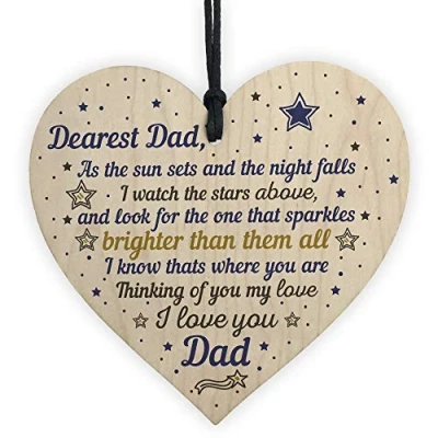 Image of RED OCEAN Dad Memorial Plaque Birthday Christmas Tree Decoration Wooden Heart Bauble Gift