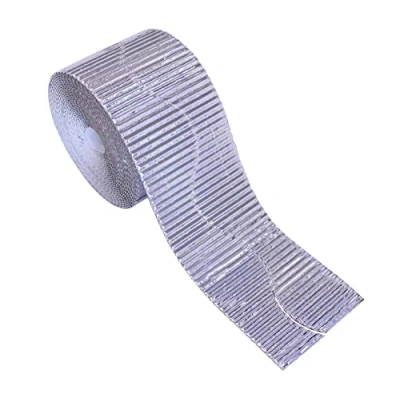 Image of Bright Ideas Corrugated Border Roll for School Displays, Metallic Silver, 10cm x 7.5m. BI8203.