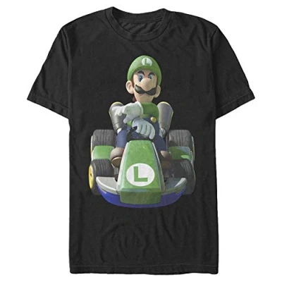 Image of Nintendo Men&#039;s Luigi Drivin&#039; T Shirt, Black, Medium