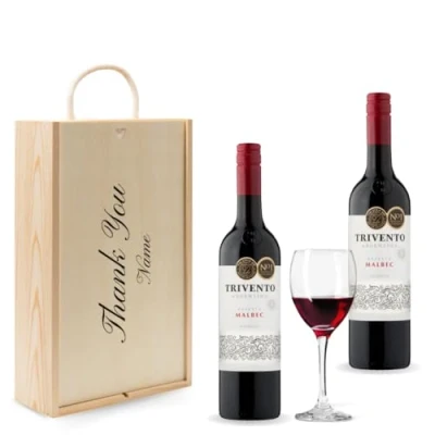 Image of Personalised Trivento Red Wine Gift Set (2 x 75cl) (Thank You, 750ml, Wine)