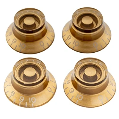 Image of Musiclily Pro Metric Size 18 Splines Bell Top Hat Control Knobs for Asia Import Guitar Bass Split Shaft Pots, Gold (Set of 4)