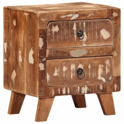 Image of vidaXL bedside cabinet reclaimed wood nightstand 40x32x46 cm brown solid wooden legs, ample storage, durable bedroom furniture