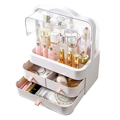 Image of Kertou Cosmetic Makeup Organisers Transparent ABS Display Box 3 Drawers Fits Lipsticks,Makeup Brushes, Perfume