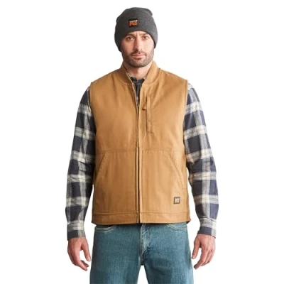 Image of Timberland Men&#039;s Gritman Linen Lined Vest, Dark Wheat, 3XL Tall