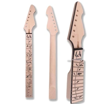 Image of Yinfente Electric guitar Neck 24 Fret 25.5 Inch Maple wood Fretboard with Black Binding Replacement firebird head Vine Inlay DIY necks
