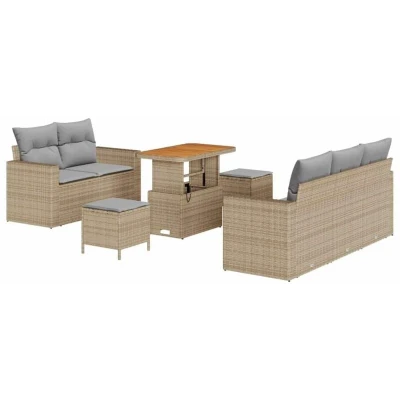 Image of vidaXL 8 Piece Garden Sofa Set with Cushions Beige Poly Rattan Acacia