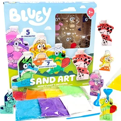Image of Bluey Create Your Own and Bingo Sand Art Kit, Includes 5 Bottles &amp; 7 Cool Colors, Birthday Party Supplies, Figures, Toy Figures Playsets, Toys Games, Ages 3+