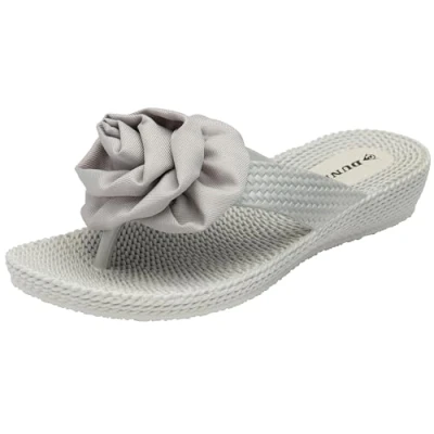 Image of DUNLOP Womens Summer Sandals Comfort Low Wedge Corsage Flower Occasion Flip Flops (Silver, UK Footwear Size System, Adult, Women, Numeric, Medium, 6)