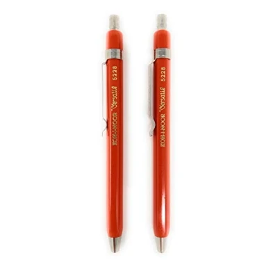 Image of KOH I NOOR Versatil 5228 Set of 2, Metal Mechanical Pencils with Sharpener, Lead 2mm red