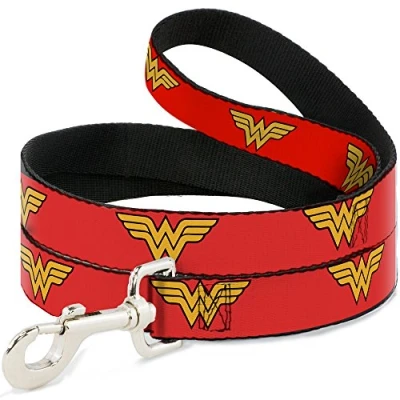 Image of Buckle Down Pet Leash Wonder Woman Logo Red 6 Feet Long 1/2&quot; Wide
