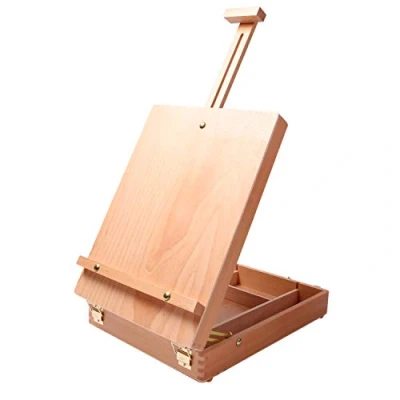 Image of Create Burren Box Easel Art Supplies Sketchbox Painting Storage Box, Adjust Beechwood Desktop Design with Soft Carry Handle for Studio, Table and Field Use