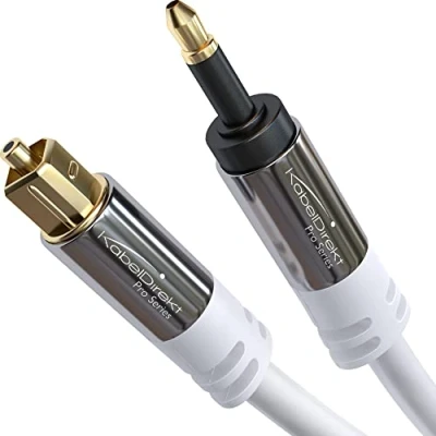 Image of Mini TOSLINK optical audio cable with signal protection, white 0,5m (Mini to TOSLINK, digital S/PDIF cable/fiber optic for soundbars, stereo systems/amps, Hi Fi) CableDirect