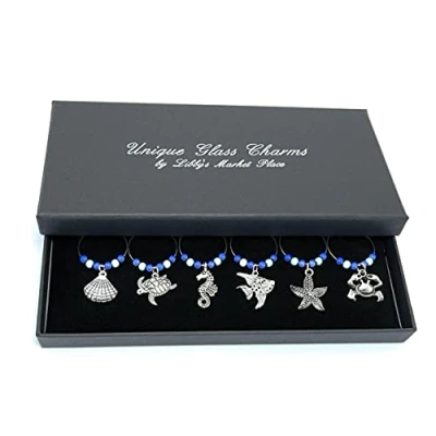 Image of Libby&#039;s Market Place In The Sea Wine Glass Charms with Gift Box