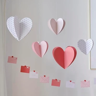 Image of Ginger Ray Valentine&#039;s Day 3D Hanging Heart Decorations Assorted White, Pink, Nude &amp; Red 5 Pack