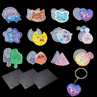 Image of FineInno 12pcs Shaker Resin Moulds with 3pcs Seal Films, Jewelry Silicone for Resin, Quicksand Epoxy Casting Pendant Making DIY Craft