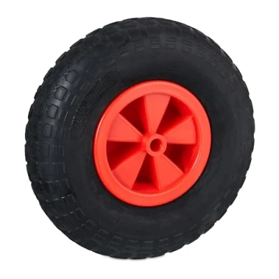 Image of Relaxdays Wheelbarrow Tyre, Rubber, Spare Wheels, Puncture Proof, 3.50 6&quot;, Max. Load 100 kg, 17 mm Axis, Black/Red, 33 x 9 cm