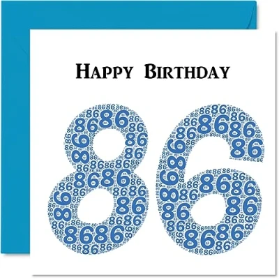 Image of Fun 86th Birthday Cards for Men Shapecloud Happy Card Dad Mum Great Grandad Grandpa Nanny Grandma Gran Uncle Auntie, 145mm x Greeting Cards,