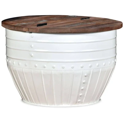 Image of vidaXL Coffee Table Solid Reclaimed Wood White Barrel Shape