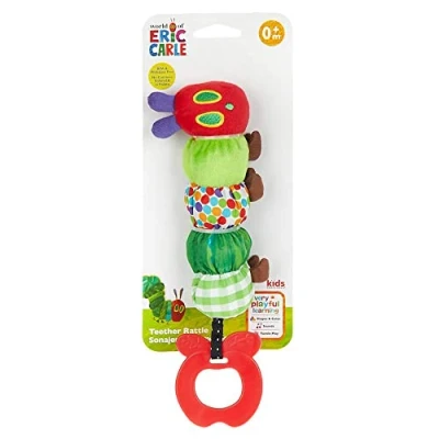 Image of Rainbow Designs Very Hungry Caterpillar Teether Rattle Soft Baby Sensory Toy with Vibrant Colours Infant