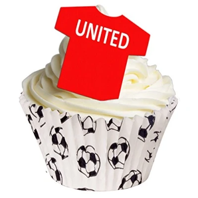 Image of 24 Edible T Shirt Decorations Great for United Fans Perfectly pre Cut Wafer just pop Them Out The Packaging and top on Your Cake Pack of by CDA Products Ltd