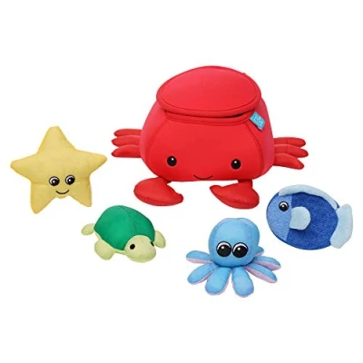 Image of Manhattan Toy Neoprene Crab 5 Piece Floating Spill n Fill Bath Quick Dry Sponges and Squirt
