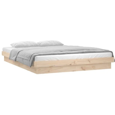 Image of vidaXL Solid Pinewood LED Bed Frame, Natural Grain, Super King Size, Supports Mattress 180x200 cm, Assembly Manual Included