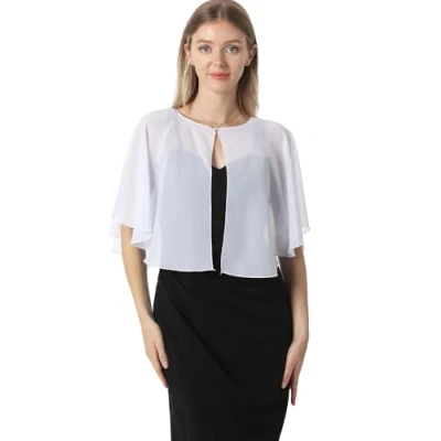 Image of Soft Capelets capes Shawls and Wraps for Dress Chiffon Shrug Wedding Cape Cover Up, White, One Size