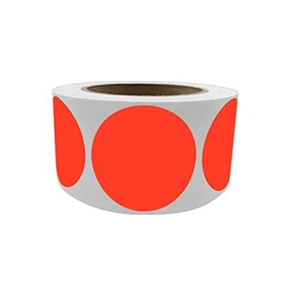Image of Royal Green Colored Dot Stickers in Neon Red Rolls 2 inch 50mm 600 Pack