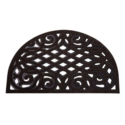 Image of Nicoman Outdoor Doormat Decorative Stair Mats Heavy Duty Drainage Dirt Trapper Porch Rubber Skid Proof Anti Slip (Half Moon, Chocolate, 75 x 44cm)