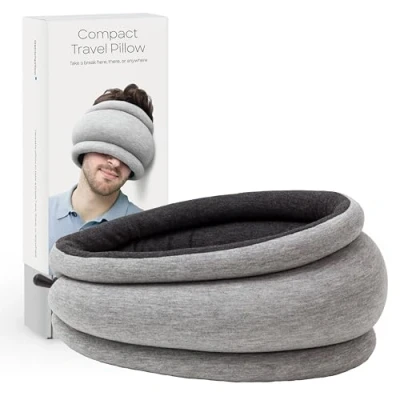 Image of Ostrichpillow Light Commuting, Travel Pillow &amp; Power Nap Premium Comfort Lightweight, Adjustable to Your Head, Small Versatile, Reversible Design, Easy Cleaning (Midnight Grey)