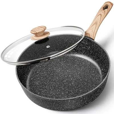 Image of MICHELANGELO Frying Pan, Non Stick Pan 28cm, with Lid Soft Bakelite Handle,Saute Lid，Deep for Induction Hob, 28cm