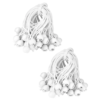 Image of QWORK® 100 pcs Bungee Cord with Balls, 6 inch, White Cords, Suitable for camping tents, tarps, banners, Household items