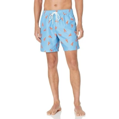 Image of Amazon Essentials Men&#039;s 7&quot; Quick Dry Swimming Trunks Discontinued Colours, Blue Orange Lobster Print, XS