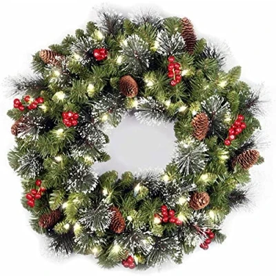 Image of 24 inch Christmas Wreath Decorative With Light Door Winter Pine Cone (Winter Wood)