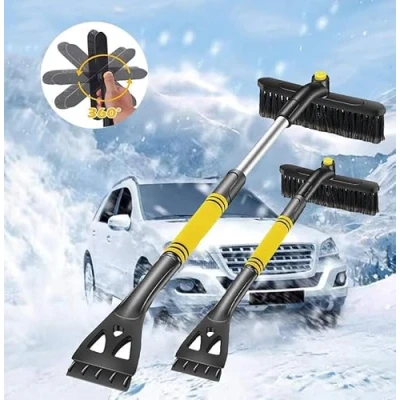 Image of Ice Scraper, Snow Brush Scraper 3 in 1, Removable, Telescopic with Foam Handle and Brush, Suitable for Car, SUV, Truck, Yellow