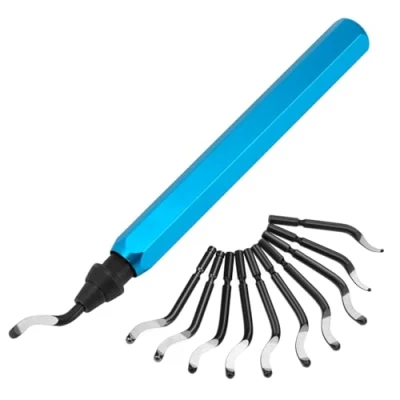 Image of QWORK® Deburring Tool Kit with 11PCS Blades，Burr Remover Aluminum Handle, 360 Rotary Design for Metal, Resin, Copper, Plastic, PVC and Wood