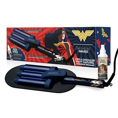Image of SAINT ALGUE Demeliss XCURLER Professional Ceramic Straightener, 2 in 1 Curling Iron and Plate, for All Hair Types, Straight / Curls Waves, Temperature from 150 to 230 Gold Black