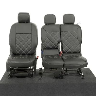 Image of UK Custom Covers To Fit Toyota Proace City (2018 Onwards) Front Seat Double Bentley Stitch Leatherette (Black) SC1157BAD7