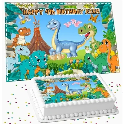 Image of CUTE DINOSAUR BIRTHDAY PARTY PERSONALISED ICING EDIBLE COSTCO CAKE TOPPER R1 832
