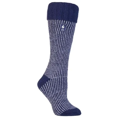 Image of HEAT HOLDERS Ladies Winter Thermal Boot Socks in 4 colours 8 UK 37 42 eur (4 UK, Indigo Rib)