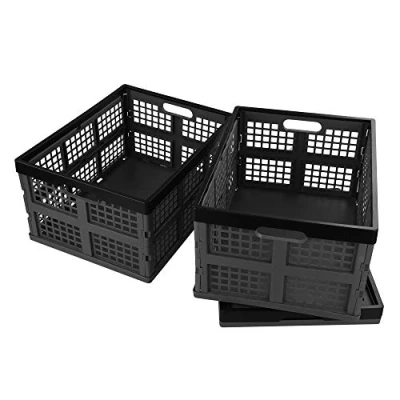 Image of Bringer 30 L Plastic Collapsible Storage Bin, Set of 3 Folding Crate Basket