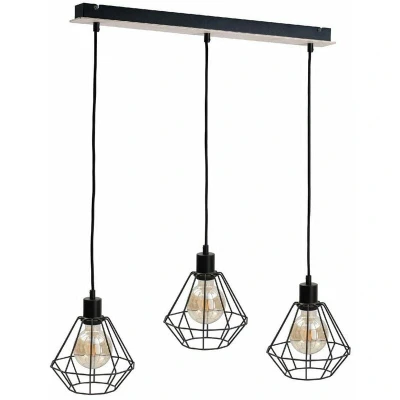 Image of Atwood Bar Pendant Ceiling Light Black, Wood, 63cm, 3x E27