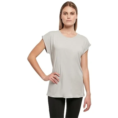 Image of Build Your Brand Women&#039;s Ladies Extended Shoulder Tee T Shirt, Light Asphalt, M