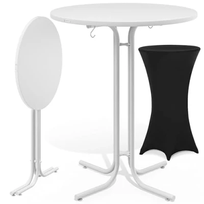 Image of CASARIA® Round Bar Table with Slip Cover 110 High 70cm Diameter Foldable &amp; Easy To Transport Powder Coated Metal Stable Bistro Party Weatherproof Grey Black