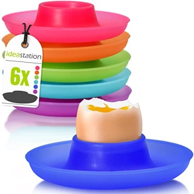 Image of idea station NEO Plastic Egg Cups 6 pieces colourful Durable and reusable Shatterproof Holder for Kids Ideal Camping Breakfast Use Dishwasher Safe Cup