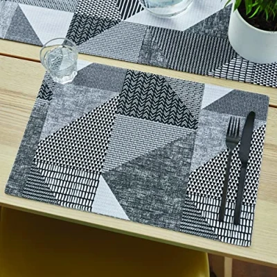 Image of Catherine Lansfield Dining Larsson Geo Cotton 30x46 cm Placemat Pair Grey