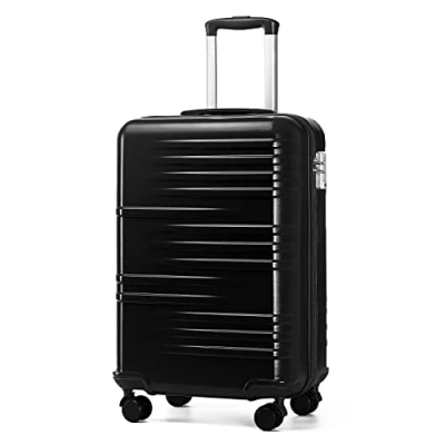 Image of British Traveller Cabin Suitcase Lightweight PC Carry On Luggage Hard Shell Hand with 4 Spinner Wheels, 3 Digit Combination Lock(20&quot;, Black)